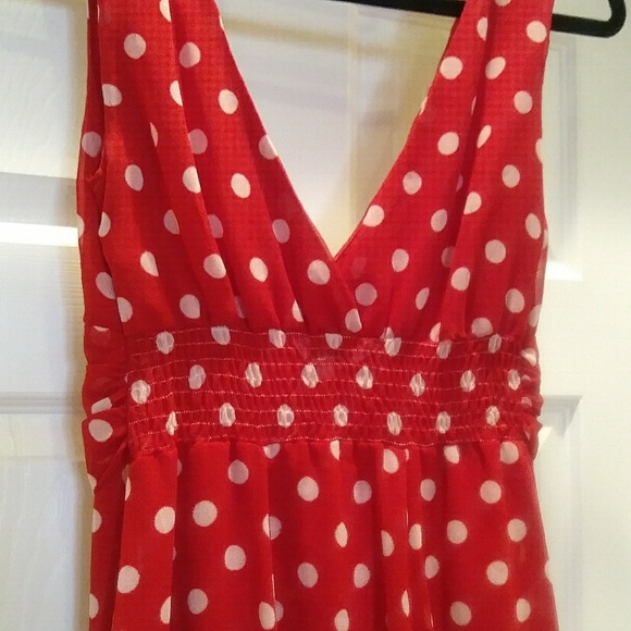 Tramp Brand Deep V-Neck Red Polka Dot Dress - Picture 3 of 6